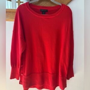Tahari Red Knit Sweater with Side Buttons